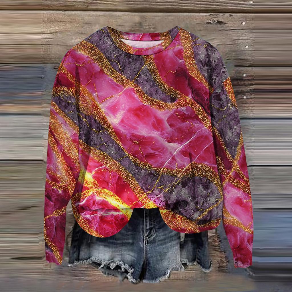 Women's Fashion Printed Long Sleeve Loose Round Neck Sweatshirt Top Fall