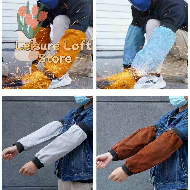 1 Pair Portable Welding Arm Guards, PU Leather Heat & Flame Resistant Sleeves for Industrial Work Protection