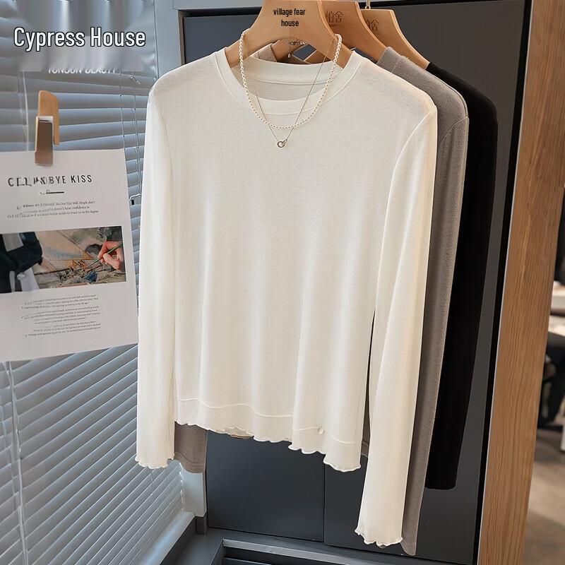 Women s Solid Round Neck Long Sleeve Slim Fit Top M