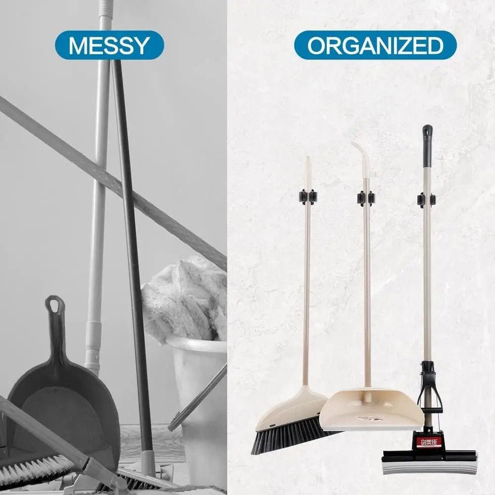 4Pcs with Screws Mop Storage Clips Rack Hanging Brush Broom Hanger Bathroom Organizer