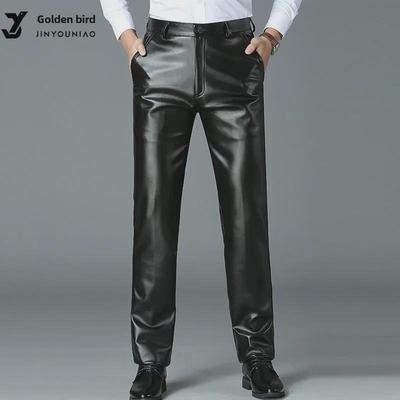 Pantaloni da Ciclismo da Uomo Impermeabili Antivento in Pelle - Primavera & Autunno, Resistenti al Freddo, Dritti, Vestibilità Ampia, con Velluto, Taglie Grandi Disponibili