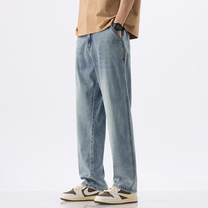 Свободные прямые джинсы мужские летние тонкие немнущиеся прохладные брюки мужские 28