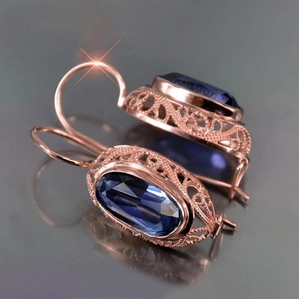Vintage Open Filigree Oval Red Gem Leverback Drop Earrings Women Retro Ear Jewelry