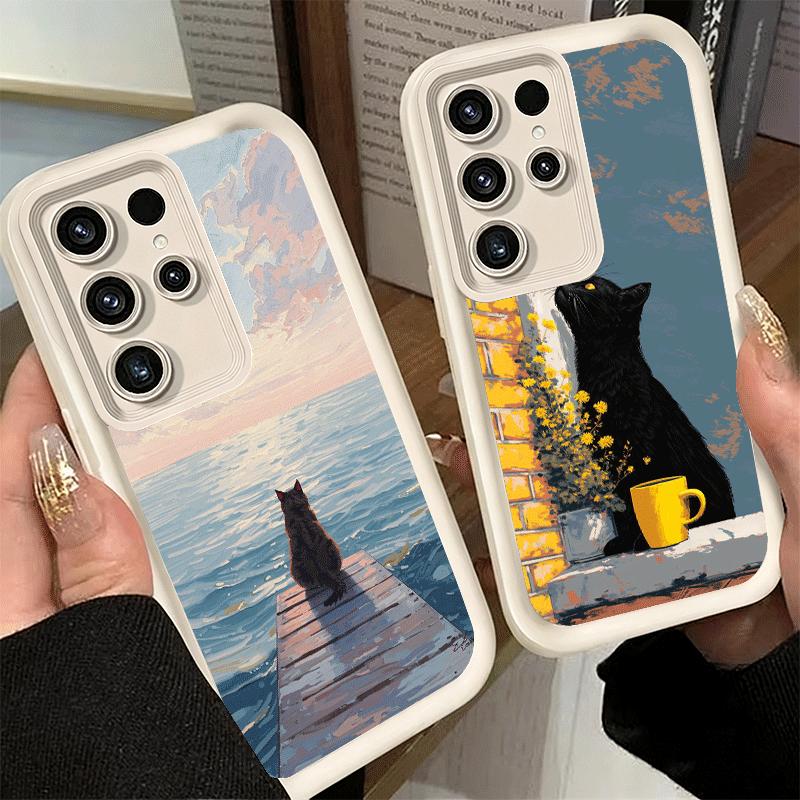 Black Cat Aesthetic Pattern Soft Phone Case for Samsung Galaxy S26 Ultra S25 Edge S24 S23 S22 Plus S21 S20 FE 5G Shell Silicone