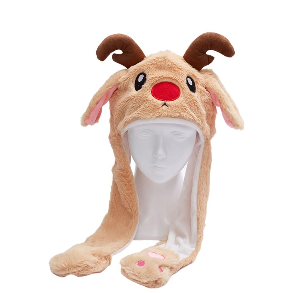 Cartoon Santa Reindeer Party Headdress Jumping Up Ears Ear Moving Hat Cute Plush Hats Aldult