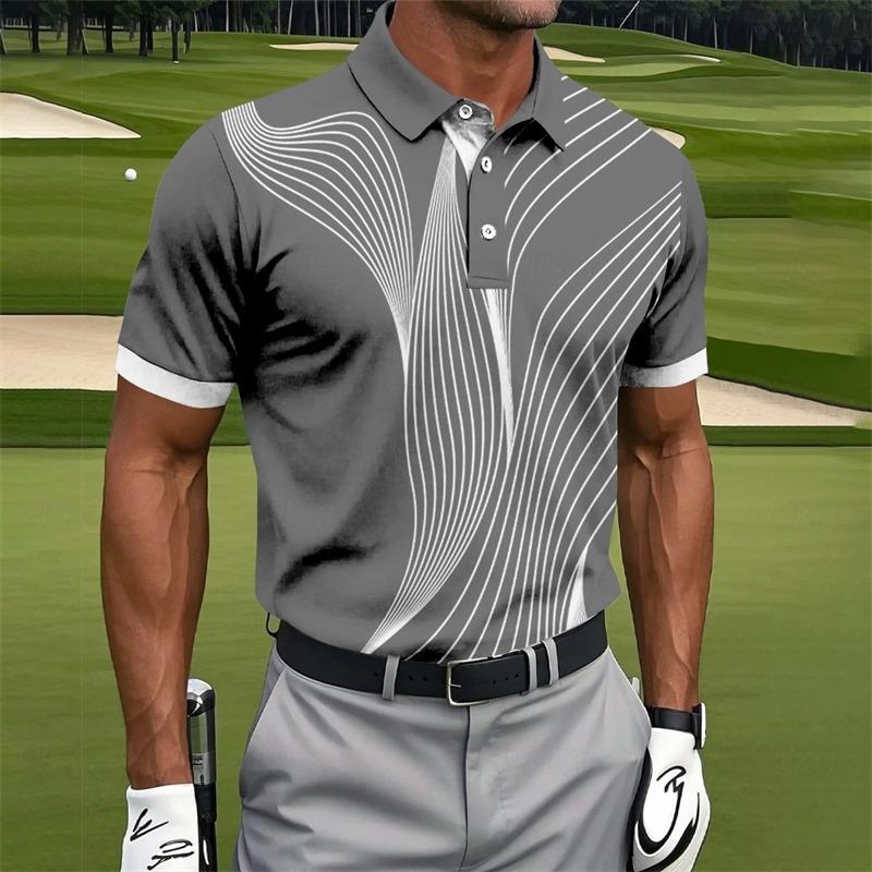 Simple Irregular Lines Graphic Polo Shirts For Men Fashion Summer Short Sleeve  Printed Golf Polo Loose Breathable Lapel Tees