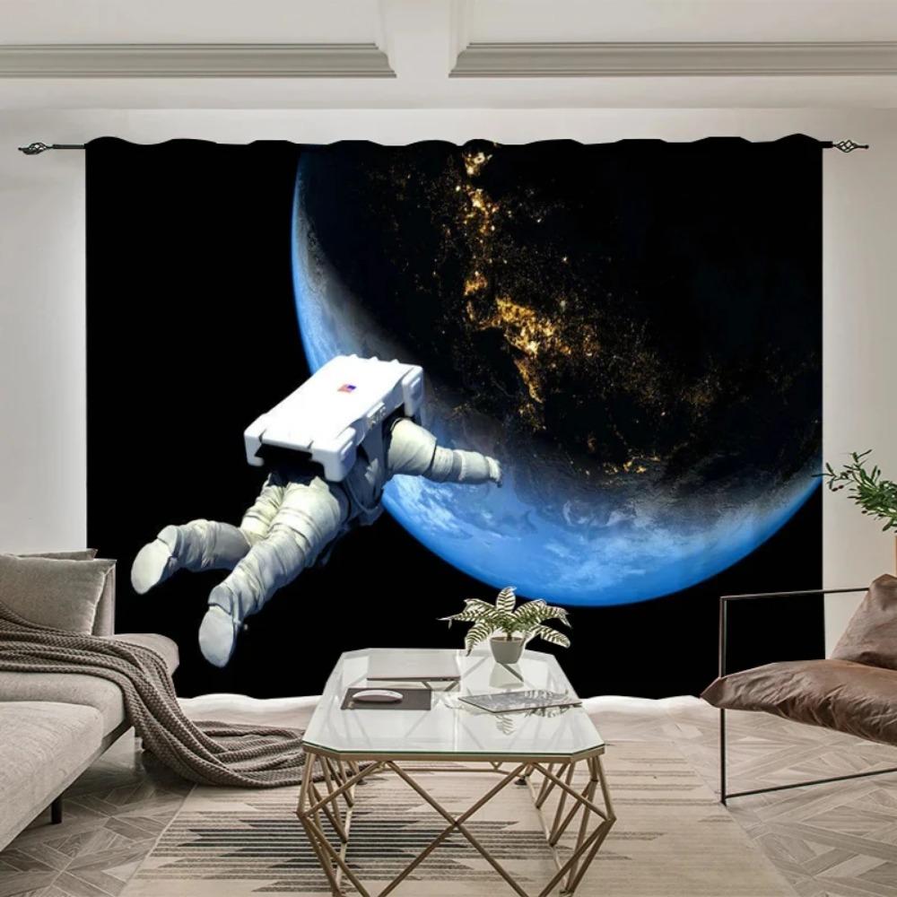 Tende Oscuranti con Fantasia Astronauta Spazio Esterno Balena Pianeta Sci-Fi Tende Oscuranti per Interni Tenda per Camera da Letto Bambini 2 Pezzi