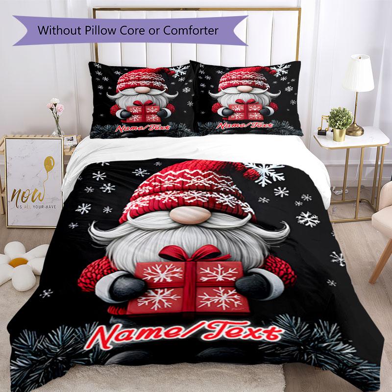 3PC Custom Name Christmas Gnome Gifts Bedding Set Printed Bedding Set Duvet Cover Closure Includes 1 Duvet Cover & 319 Pillowcases for Bedroom