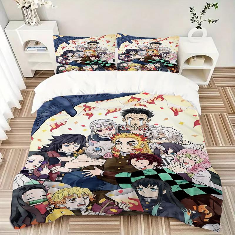 3pcs Demon Slayer Anime Characters Festival Gift Set-Home Decor Bedding Suit for Bedroom, Guest Room, Living Room, Hotel-Suitable for Fans,