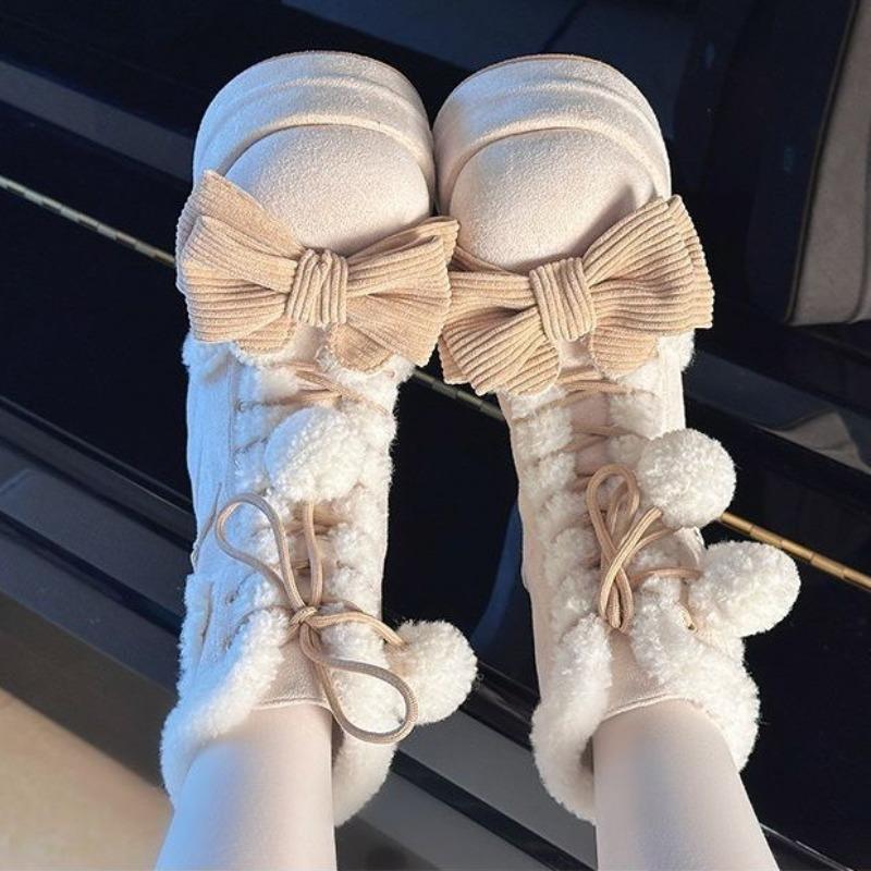 Winter Fashion Women's Snow Boots Platform Sweet Hairball Cotton Boots Warm Anti-chill Women's High Top Boots Botas Para Mujer
