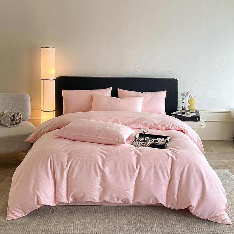 100% Cotton Nordic Bedding Set Solid Color Floral Jacquard 4PCS Bed Sheet Set Bed Linen Set 2 Pillowcases Twin Double Queen Size