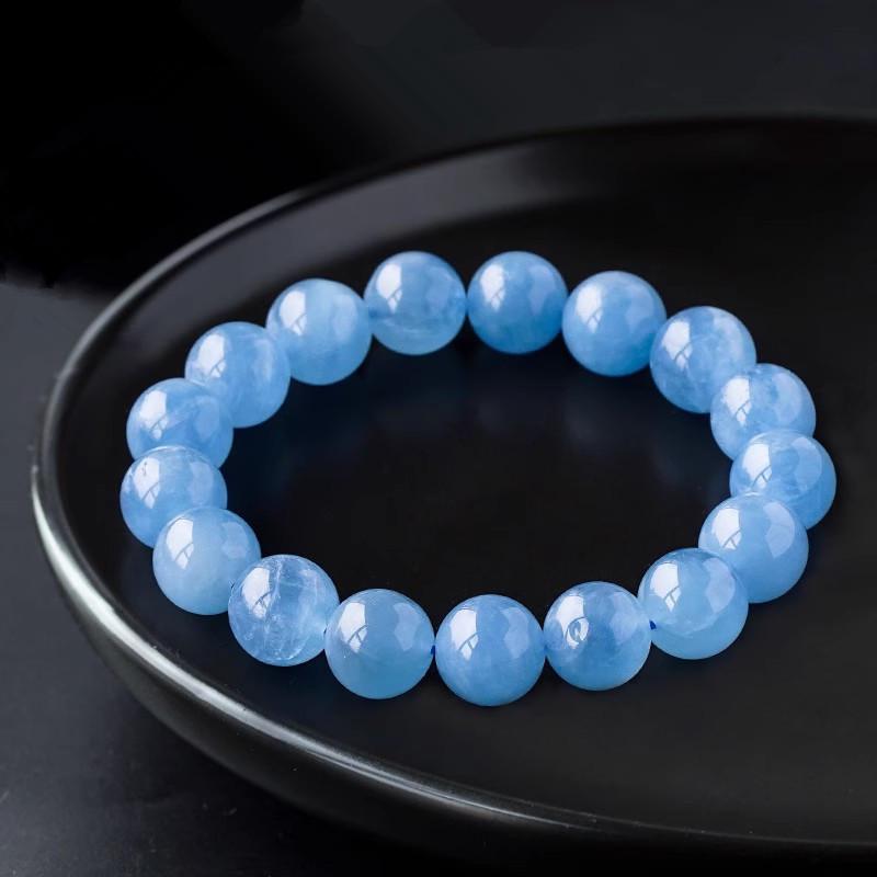 Natural Brazil Aquamarine Crystal Bracelet for Women & Men - Blue Beaded Gift for Girlfriend