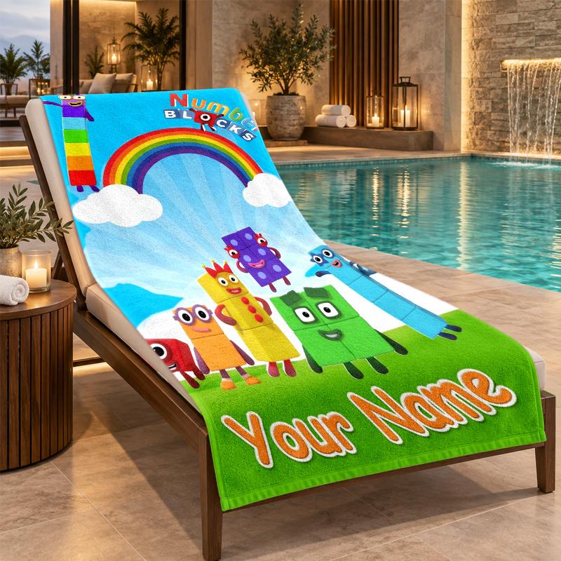 Custom Name Numberblocks Beach Towel Personalized Text Soft Towel Swimming Travel Bath Gift