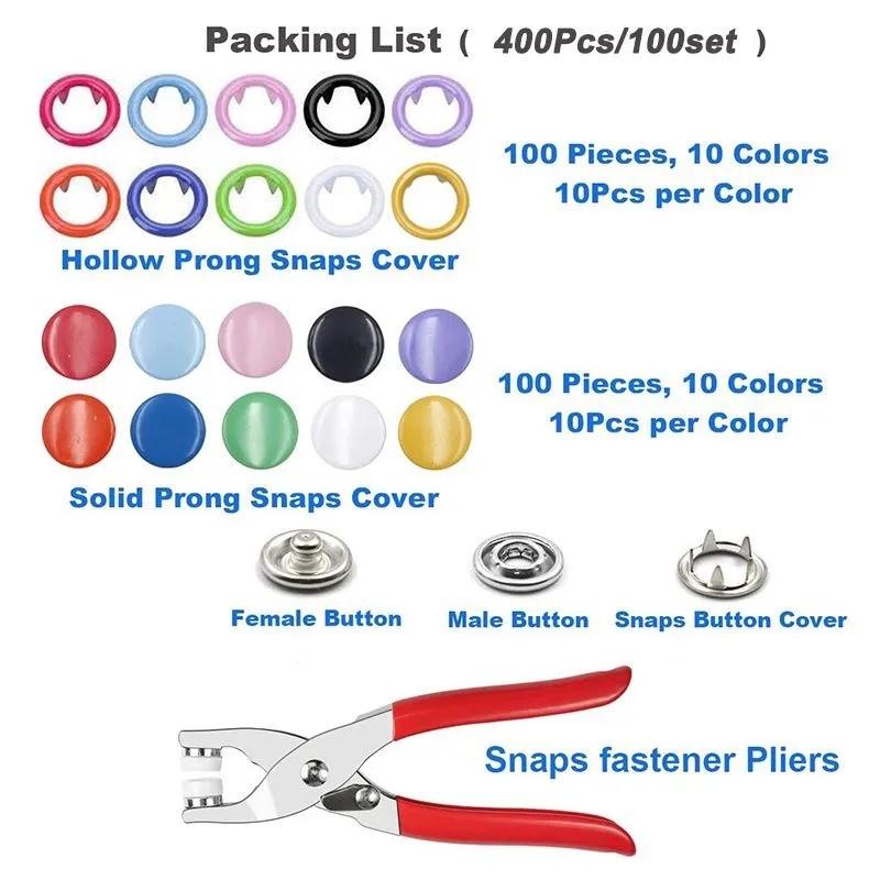 100Pcs Button Claw Set Metal Sewing Buttons Pressure Plier Plastic Pliers Snap Fasteners With Box