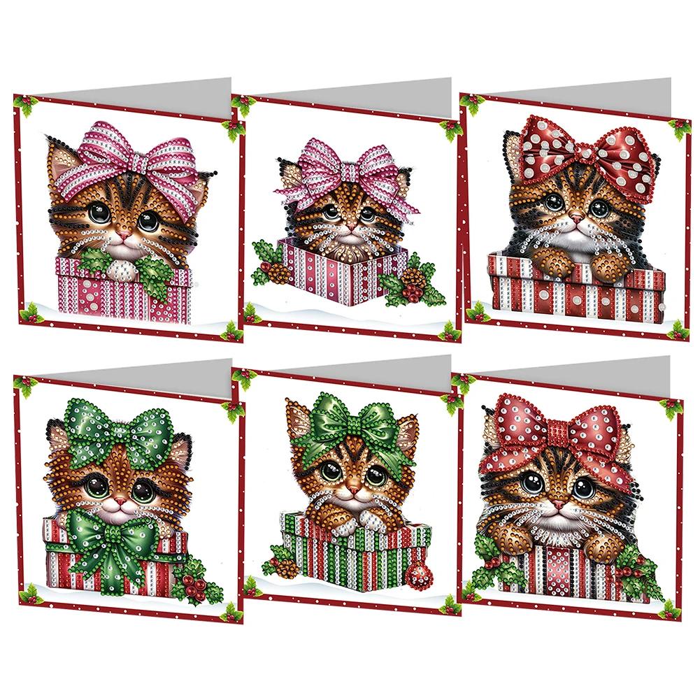 6Pcs/Set Diamond Painting Greeting Cards Christmas Cards 5D Diamond Embroidery Diamond Mosaic Set DIY Holiday Christmas Gifts