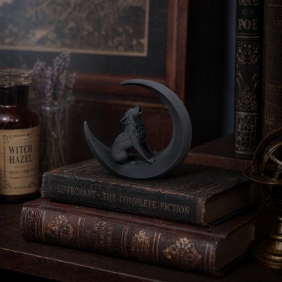 3D Printed Howling Wolf Statue, Wolf On Moon Figurine, Black Wolf Sculpture for Home Office Study Room Desktop Decor