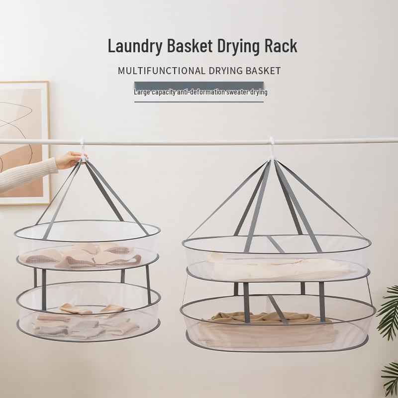 Three-Tier Windproof Folding Sweater Drying Rack Basket