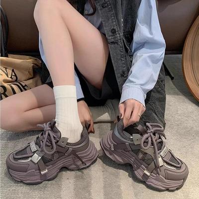 Spring Breathable Mesh Platform Sports Shoes Women's Chunky Sneakers Woman Thick Sole Fashion Lace Up Casual Shoes