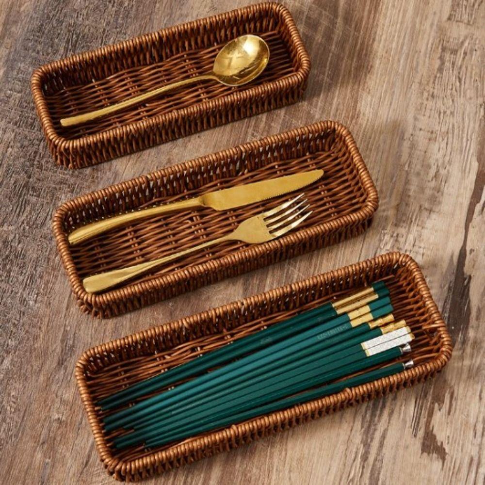 Hardness Rattan Wicker Woven Serving Baskets Handwoven Household Drain Chopstick Fork Spoon Holder 10 Styles