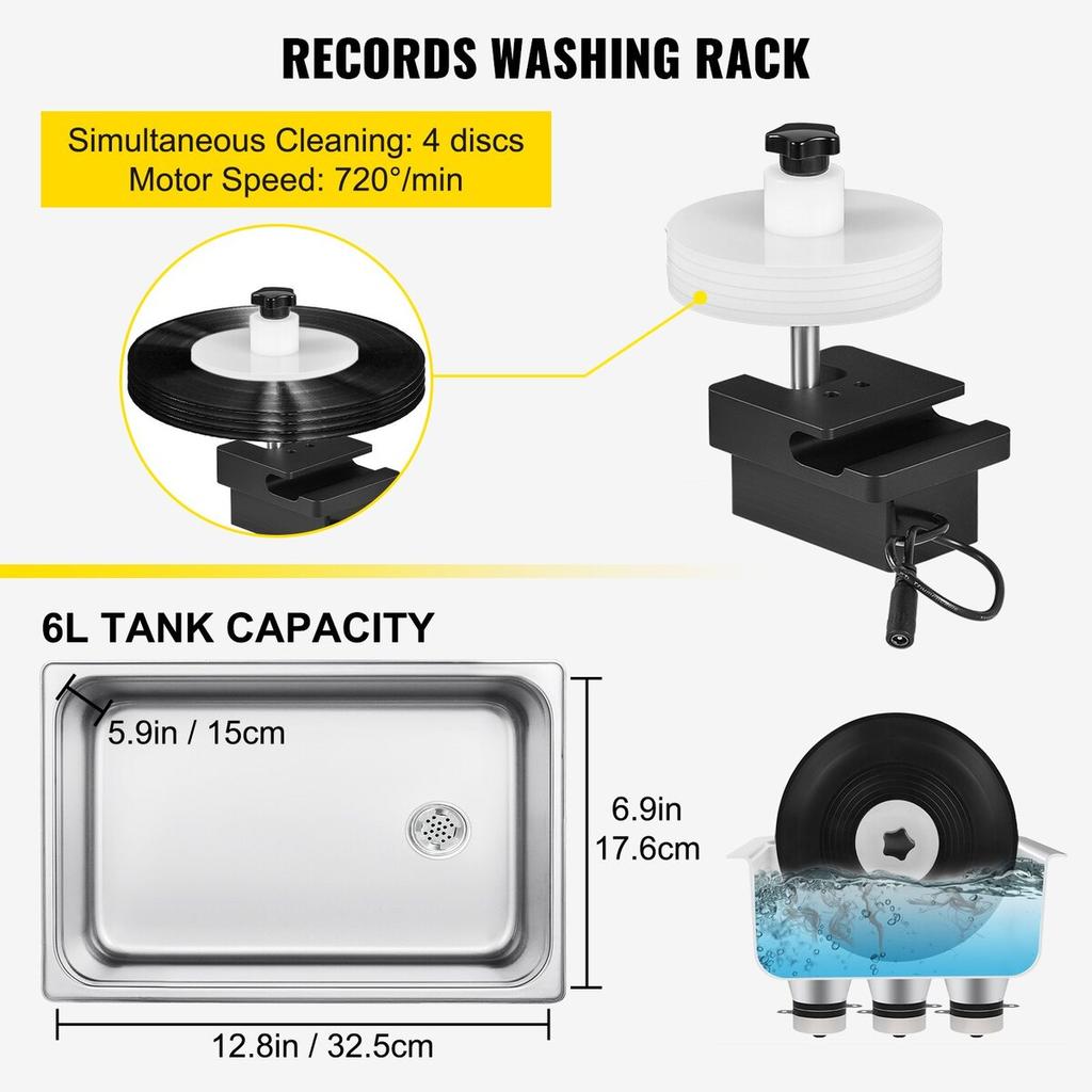 Ultrasonic Vinyl Record Cleaner 6L 40kHz Vinyl Ultrasonic Cleaning Machine Knob Control Record Ultrasonic Cleaner 4 Records Vinyl Sonic Cleaner