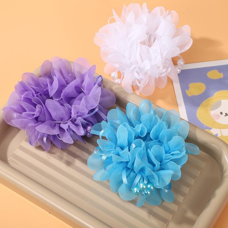 Children's Cute Head Flower Pearl Princess Little Girl Ball Hair Rings Circle Rubber Band Styling Tools Accessories