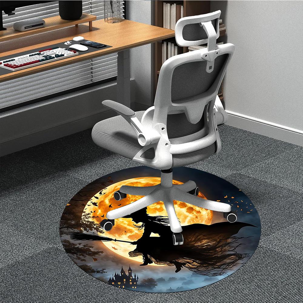 1PCMoon Witch Office Round Area Rug,  Mat Suitable For Office, Under Office Chairs Bedroom Living Room Home Decor, Room Deco
