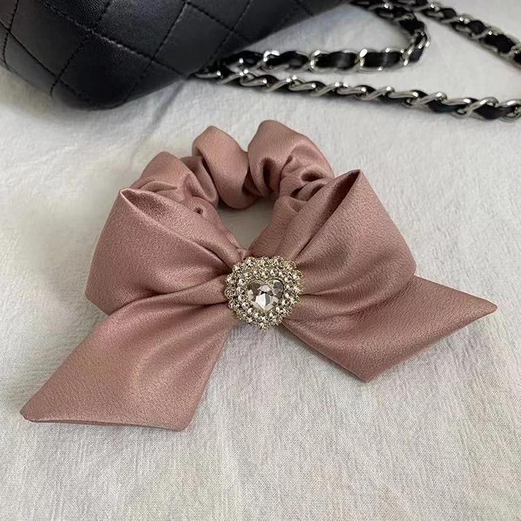 New Solid Color Satin Bow Hair Rope Women Korean Love Style Head Rings Ties Fashion Temperament Elegant Girls Hair Accessories