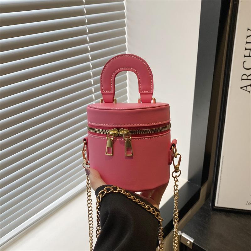 Double zipper mini chain fashionable personality simple trend portable shoulder crossbody cylinder women's bag
