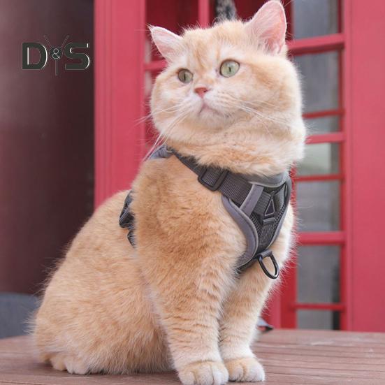 Cat Harness And Leash Reflective Strips Jacket Breathable Adjustable Vest Harness Escape Proof Easy Control Leash for Cats