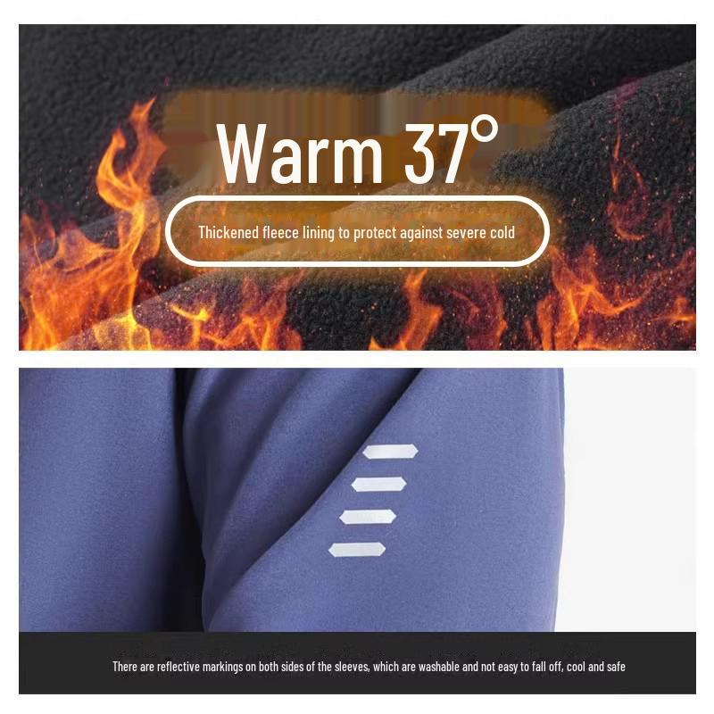 Unisex Winter Outdoor Windproof Velvet Jacket with Reflective Zipper for Cycling, Running, and Leisure Activities.