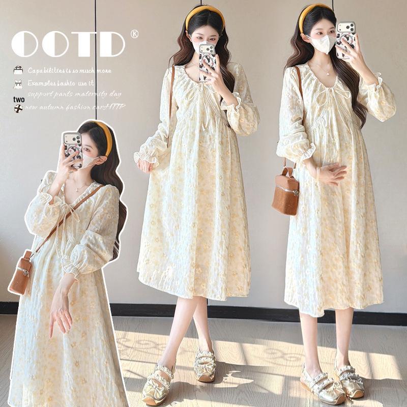 2026 Spring Floral Print Maternity Dress: Fashionable High Waist Slimming Skirt, Korean Style M
