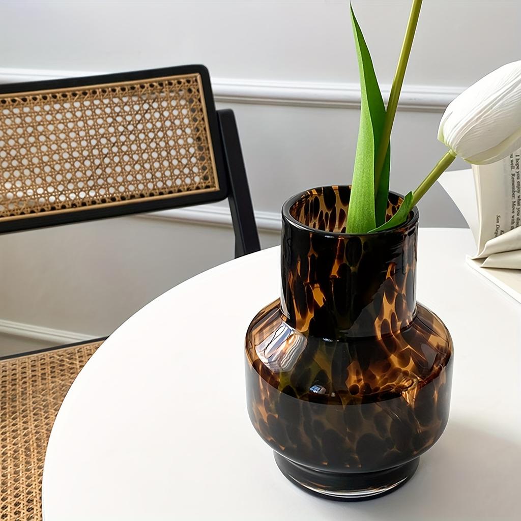 New Arrival Leopard Print Glass Vase Light Luxury Retro Desktop Ornament for Home Model Room & Living Room