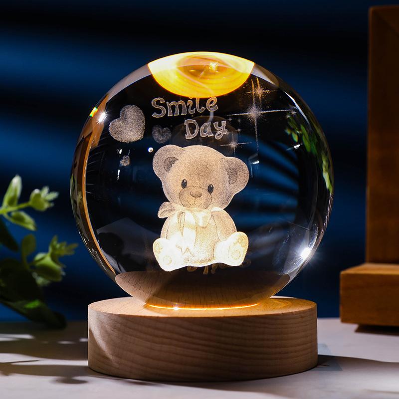 Lumină de noapte unică cu bilă de cristal 3D Lampă LED de noptieră Lampă galaxie strălucitoare Planetele Saturn Luna Cadou de ziua de naștere pentru copii Jucărie 6cm