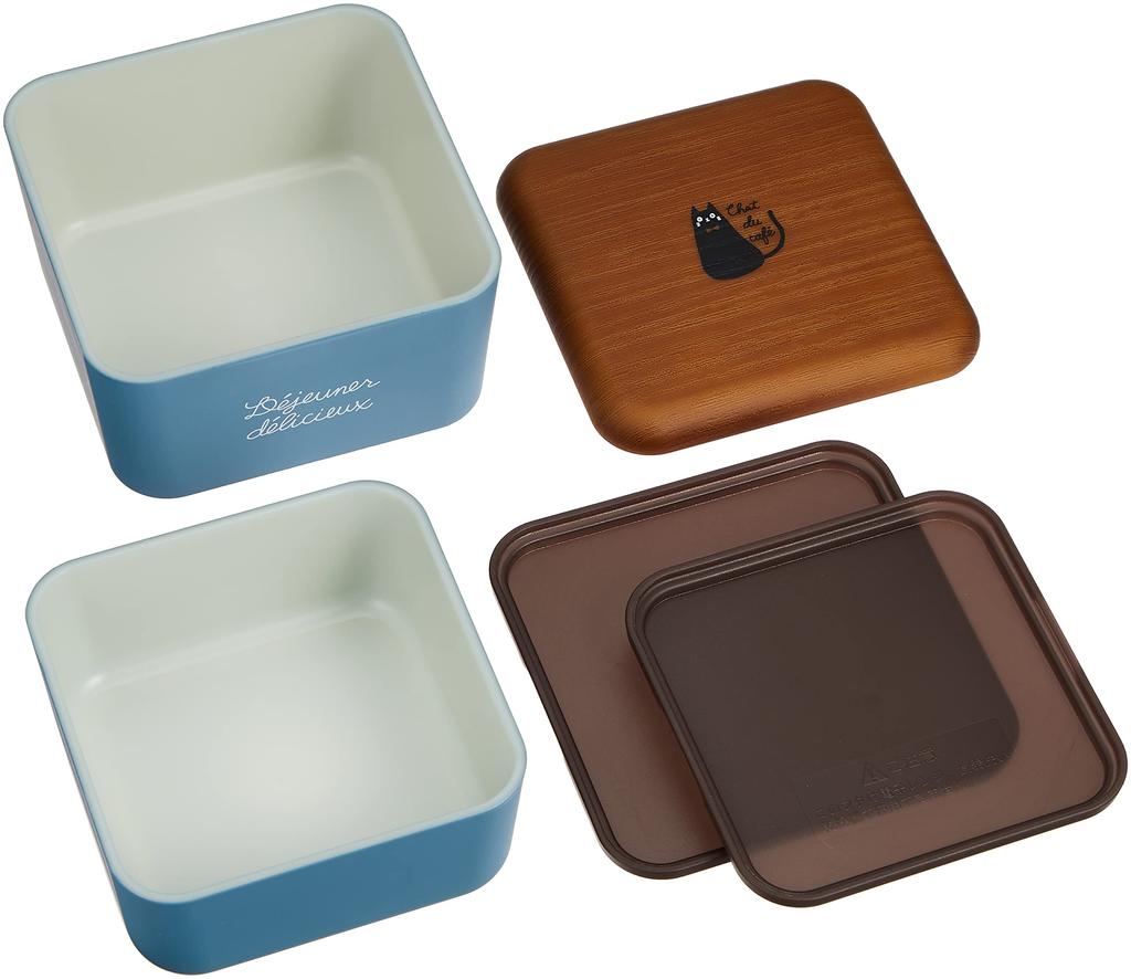 chat du Square Nest Lunch Wood Grain x Blue Two Tier Type Lower Upper 4627174 café Tier/240, Tier/360ml