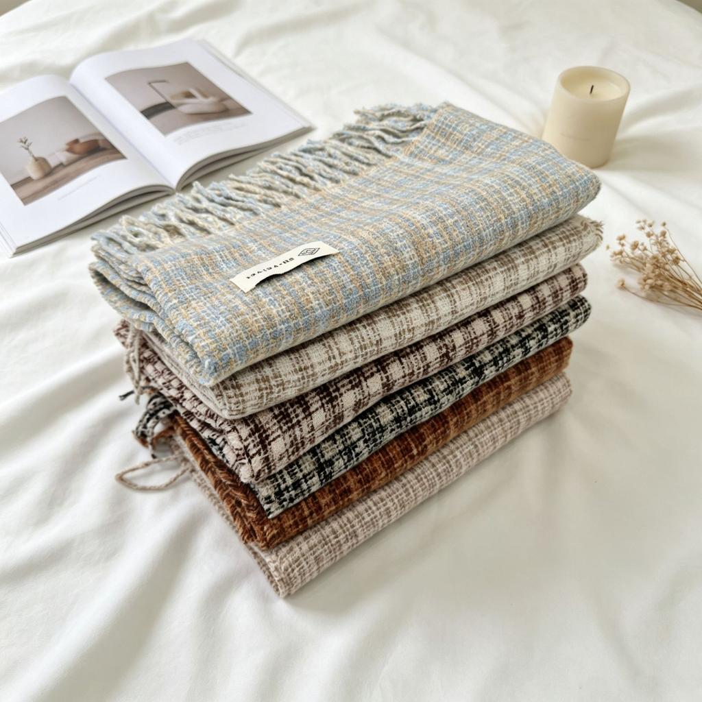 Korean Xiaoxiangfeng plaid scarf women's autumn and winter thickened warm fringed shawl versatile high-end student scarf
