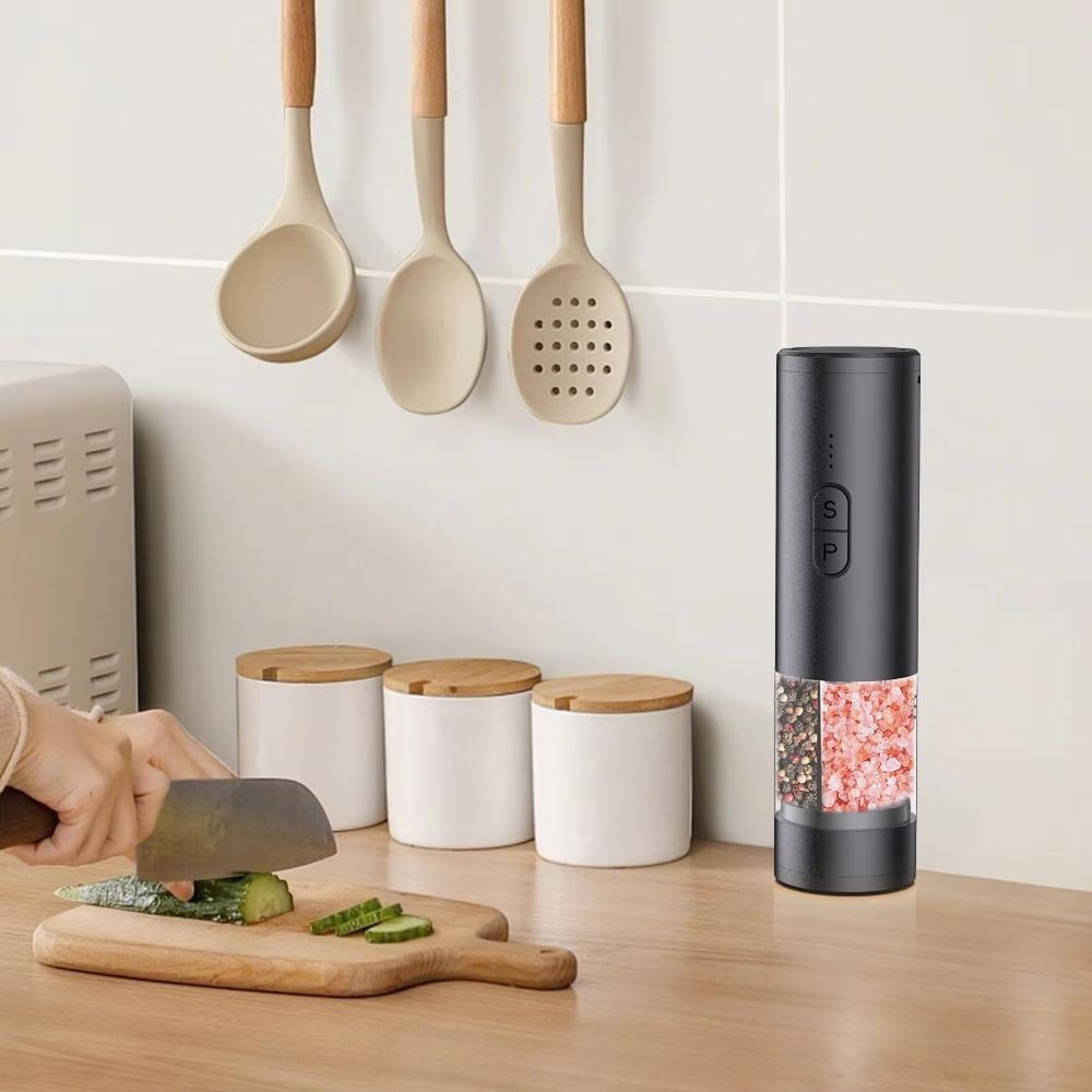Dual Chamber Electric Pepper Salt Grinder Adjustable Burr Kitchen Spice Grinding Bottle  Cooking