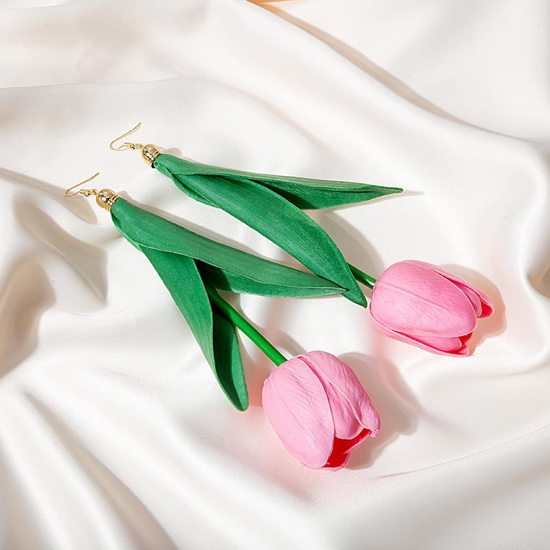 Simulation Long Tulip Exaggerated Design Flower Earrings, Creative Fashion Personality Trend Earrings