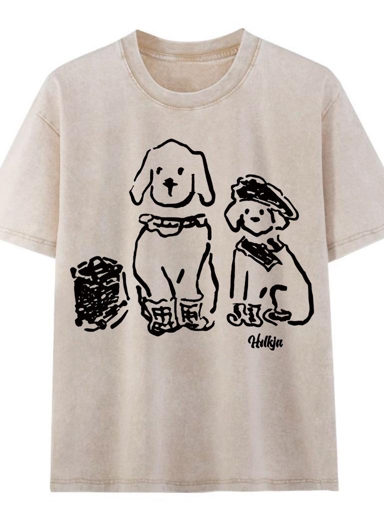 Unisex Vintage Gewaschenes Baumwoll-Kurzarm-T-Shirt - Trendiger Europäischer und Amerikanischer Lockerer Schnitt