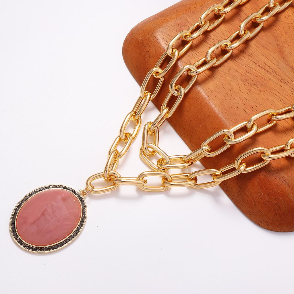 Fashion Trend Casual Versatile Alloy Resin Pendant Double Chain Daily Commuter Women's Necklace