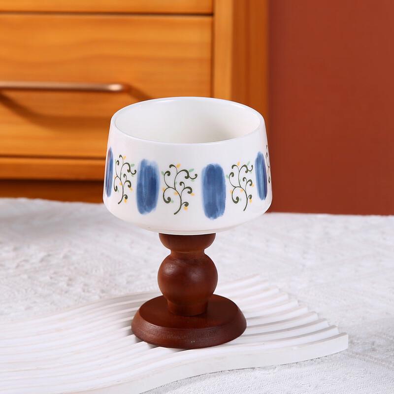 Ou Jie Wang Retro Ceramic Bowl with Wooden Base