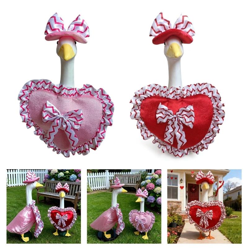 Festiwalowy Różowy Koronkowy Serce Zewnętrzna Statua Gęsi Na Werandę Ogród Walentynkowe Świętowanie Łatwa Instalacja Dekoracja Świąteczna