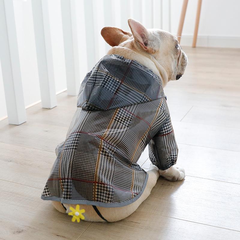 Manufacturer, dog raincoat tide brand Internet celebrity same plaid raincoat French fight teddy clothes medium dog poncho