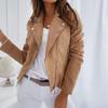 Autumn Winter Women Long Sleeve Women Solid Color Jacket Leather Suede Short Coat Lapel Zipper Casual Jacket Street Outwear