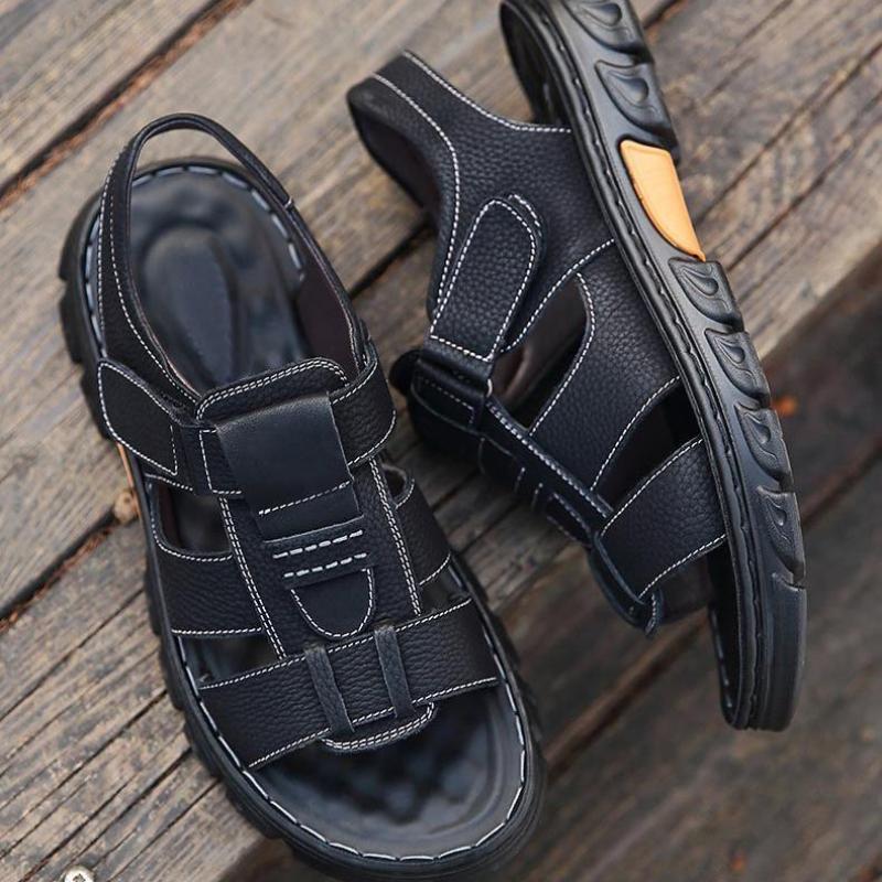 Sandalen Herren Neue Strandschuhe Rindsleder Hausschuhe Outdoor Rutschfeste Sandalen aus echtem Leder mit dicker Sohle Sommersandalen Herren 2024