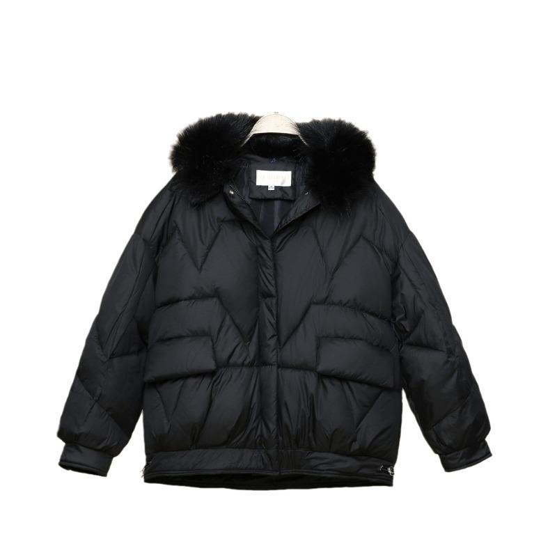 Winter Cotton Coat Hair Collar Loose Glossy Down Cotton Coat Jacket