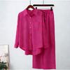 South East Asia Autumn and Winter Large Size Loose Elastic Wrinkle Long Sleeve Shirt Wide Leg Pants Fashion Casual Sports Suit