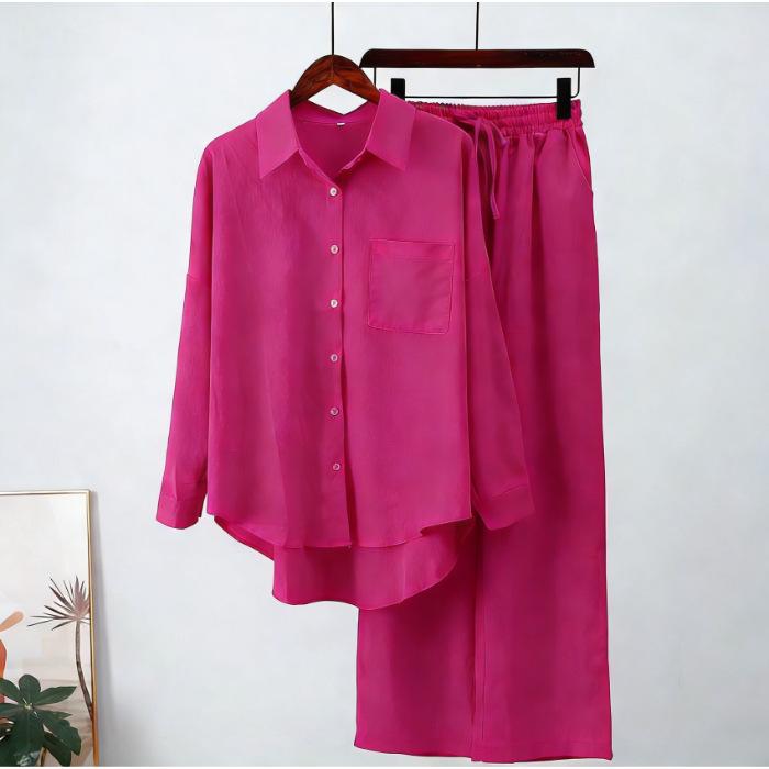 South East Asia Autumn and Winter Large Size Loose Elastic Wrinkle Long Sleeve Shirt Wide Leg Pants Fashion Casual Sports Suit