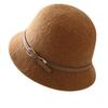 Elegant belt wool basin hat women's autumn and winter versatile face woolen top hat cold and warm bucket hat