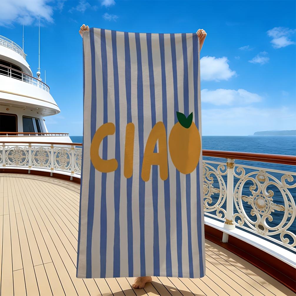 

Ciao Blue Striped Orange Fruit Italian Proverb Beach Towel, Microfiber Soft for Birthday Holiday Gift W30*H60(CM)