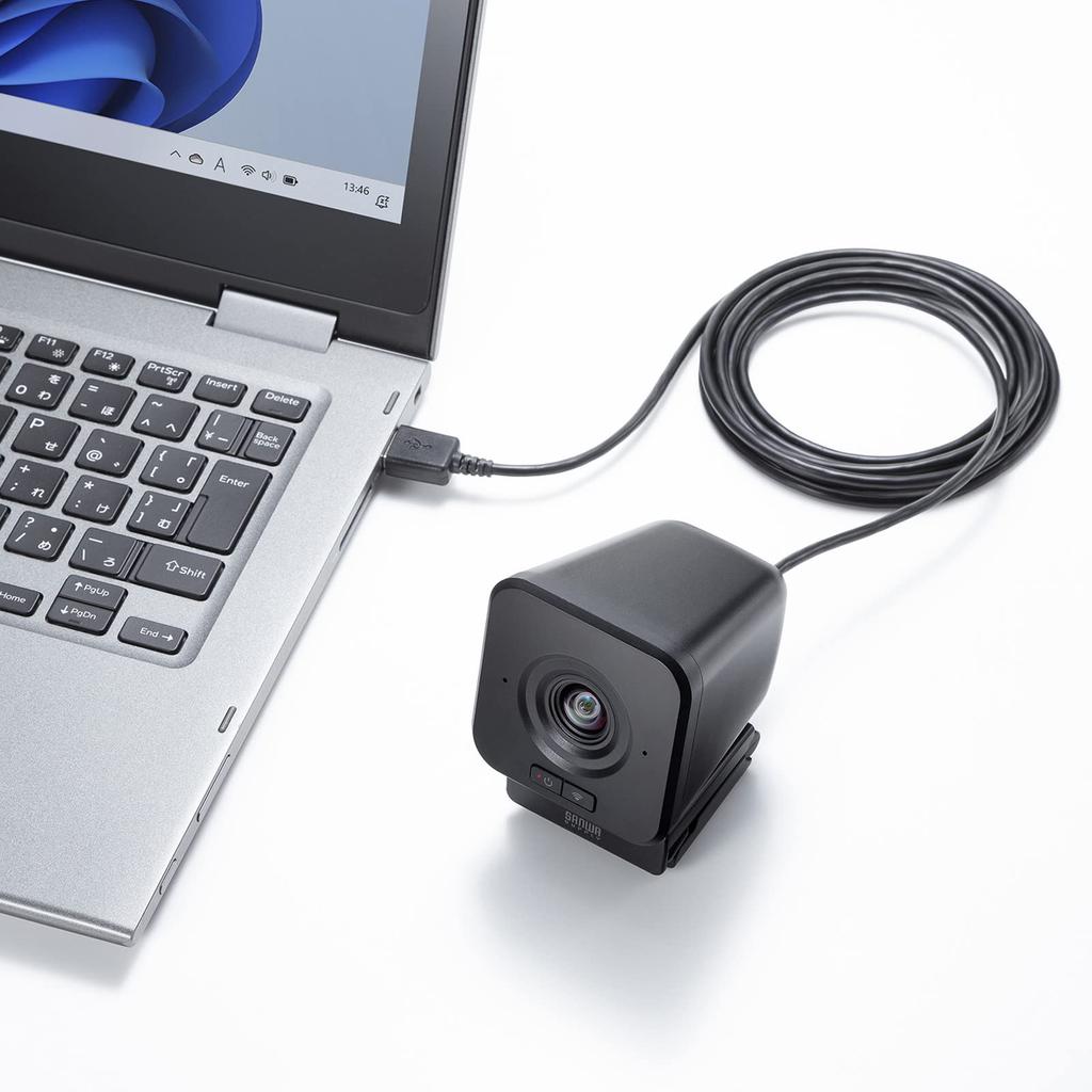Sanwa Supply Wireless USB A Webcam, Wide-Angle Type, Connector, CMS-V69BK